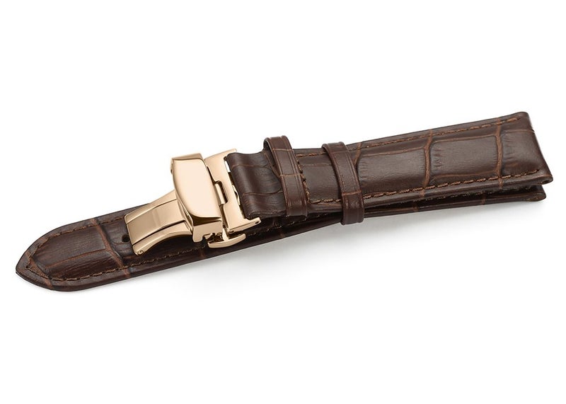 iStrap Leather Watch band -Alligator Grain Embossed Pattern Calfskin Replacement Strap-Stainless Steel Deployment Buckle with Push Buttons-Bracelet for Men Women-18mm 19mm 20mm 21mm 22mm 24mm - Image 4